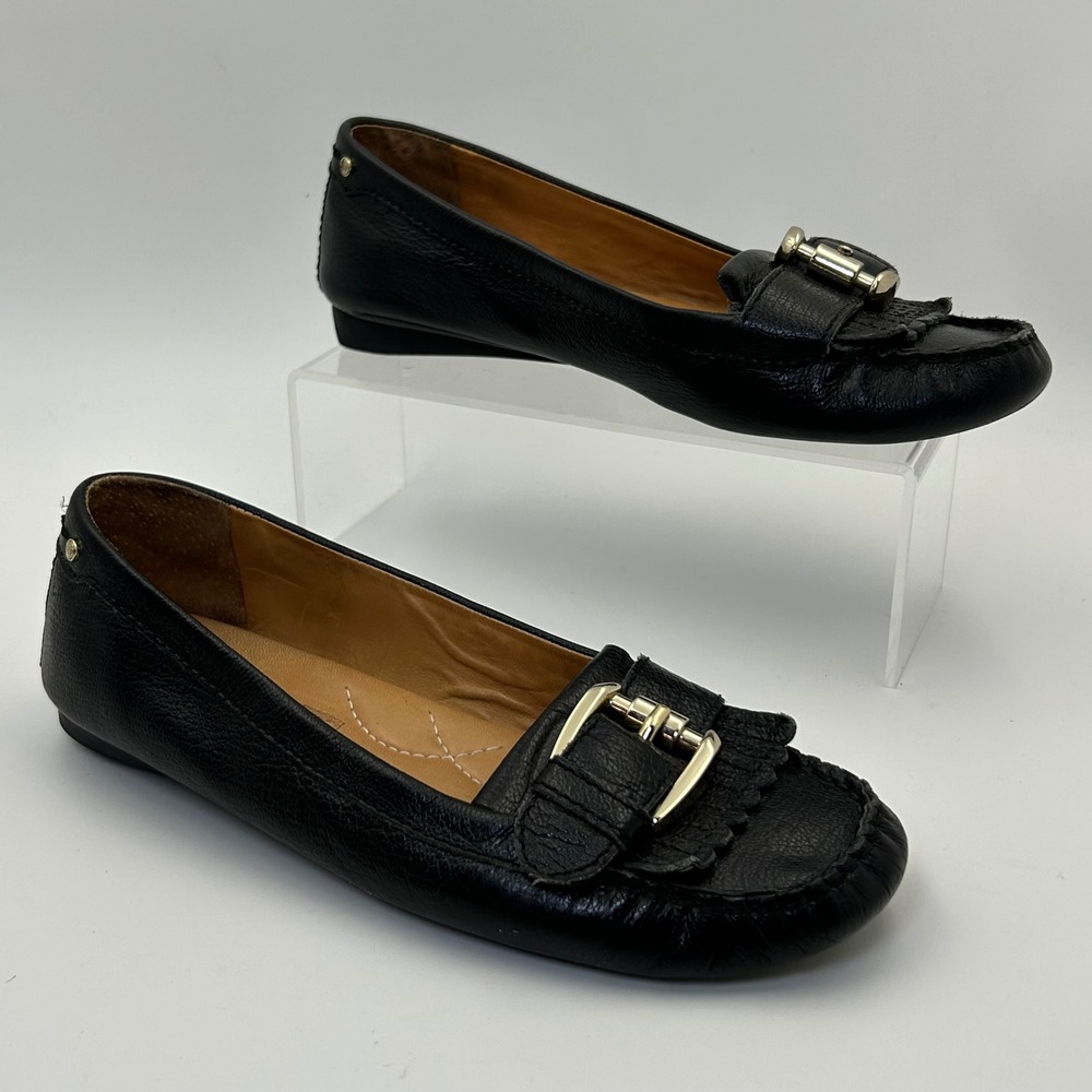 Antonio Melani Loafers Womens 7.5M Black Leather Kiltie Buckle Dark Academia